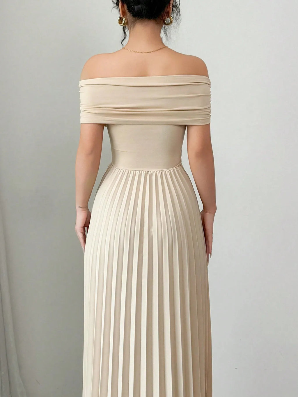 Off Shoulder Pleated Maxi Dress with Adjustable Wrap Top