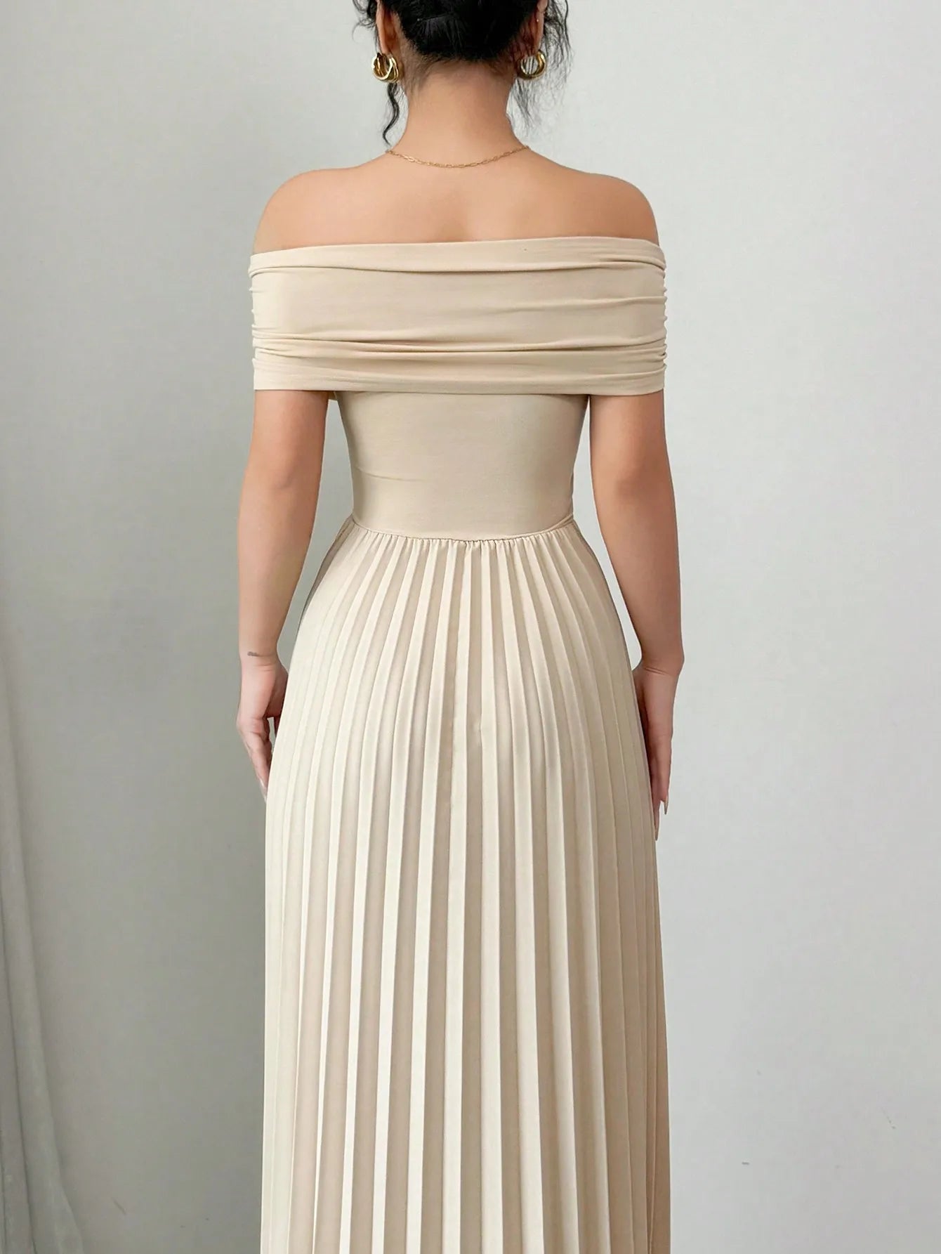 Off Shoulder Pleated Maxi Dress with Adjustable Wrap Top