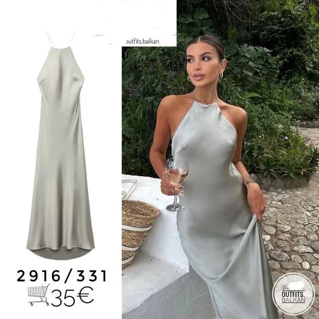 Summer New Women's Dress Tanksilk-satin Feeling Sleeveless Dress Western Style Fashion